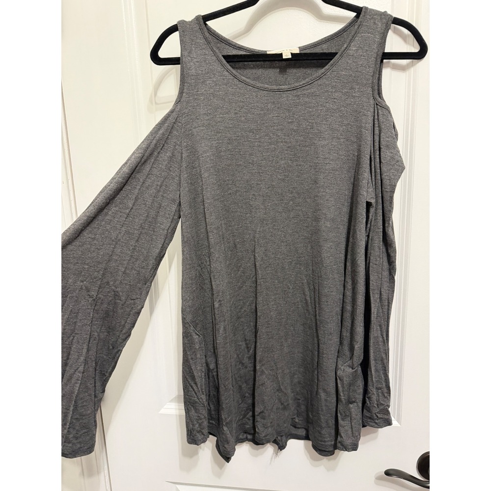 Hailey & Co. Gray Cold‎ Shoulder Long Sleeve Tunic Top L Made in USA